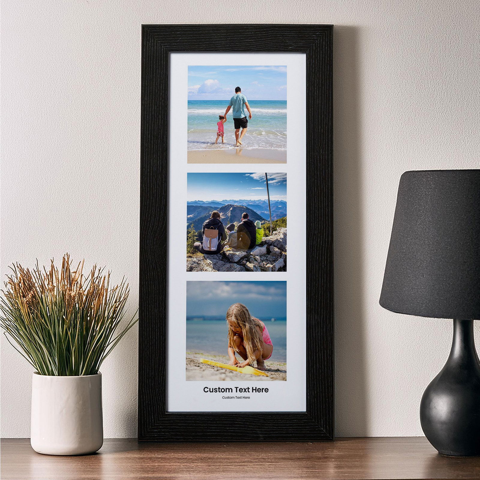 black frame with 3 custom photos & text