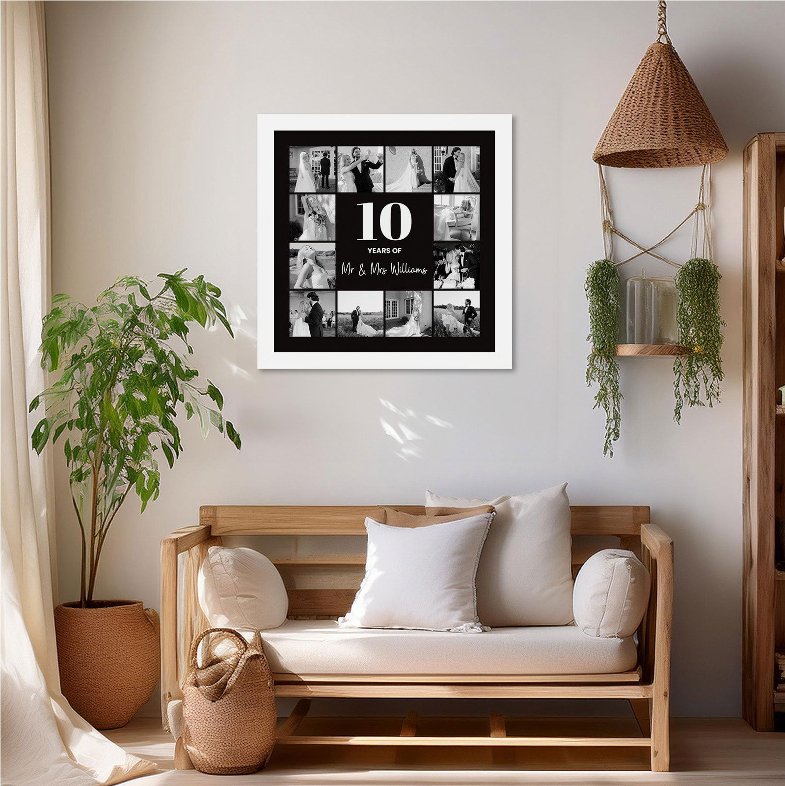 Anniversary photo montage with white frame, an elegant gift idea