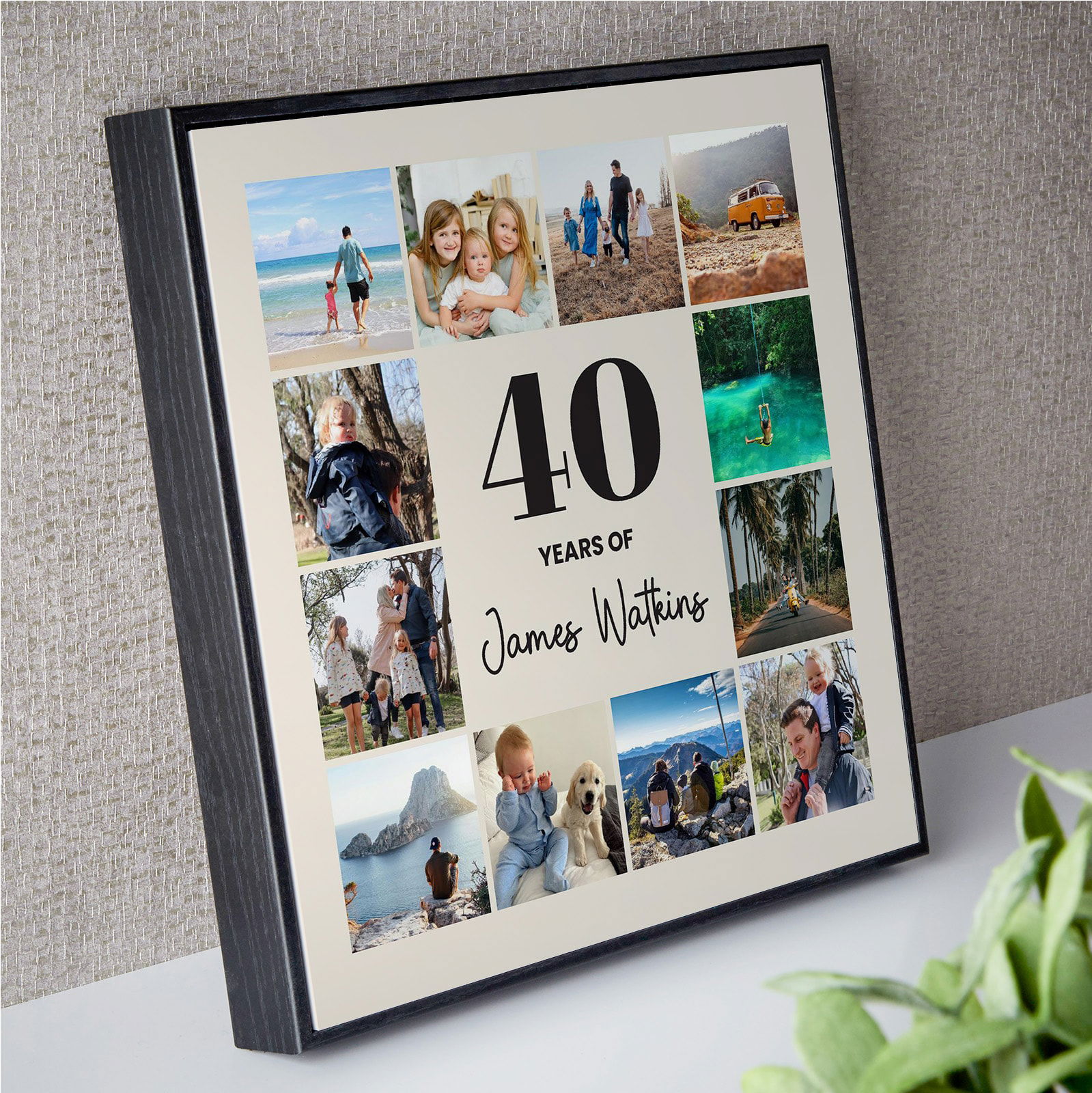 Personalized photo birthday wall print with custom text, available framed or unframed