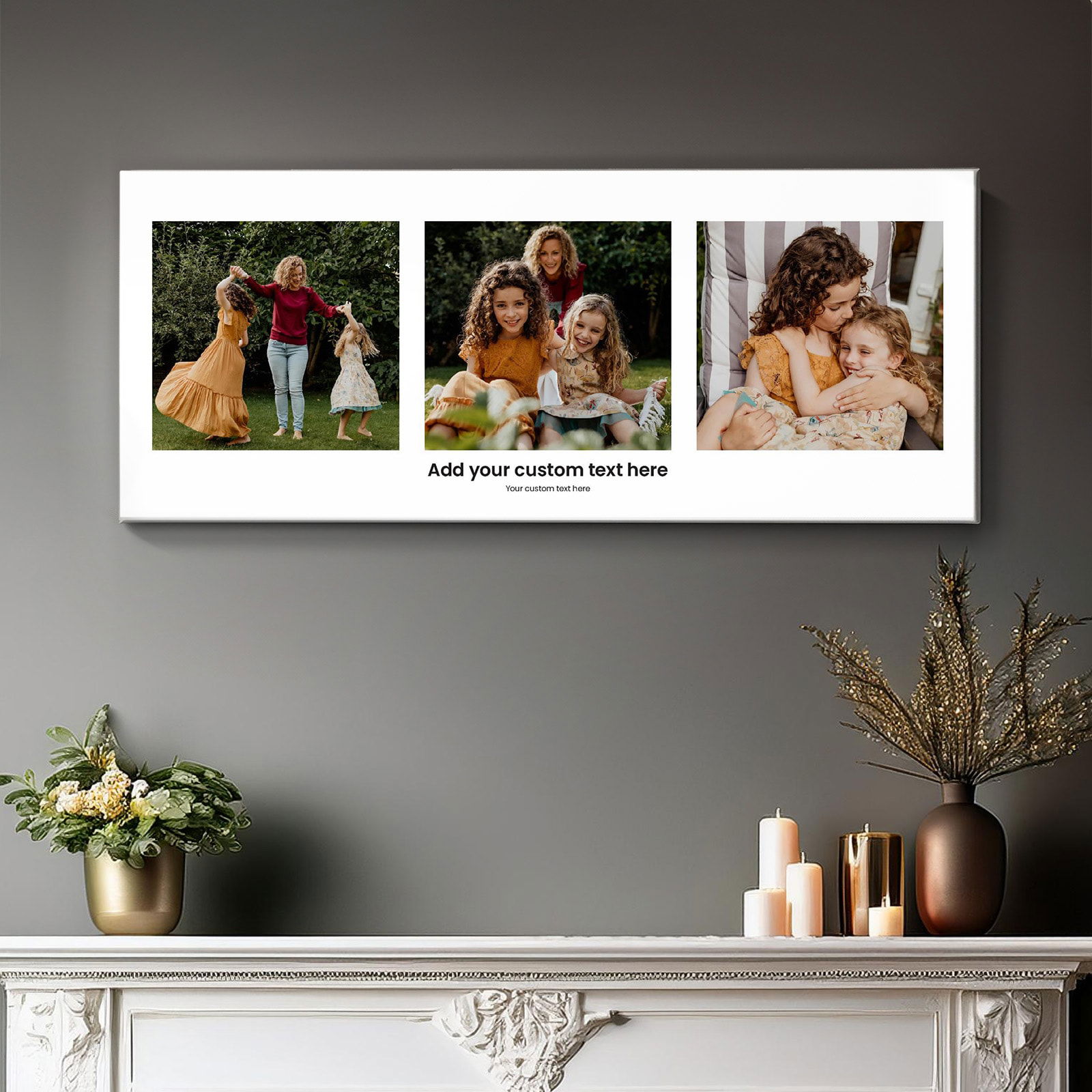 panoramic 3 photo custom canvas print with text