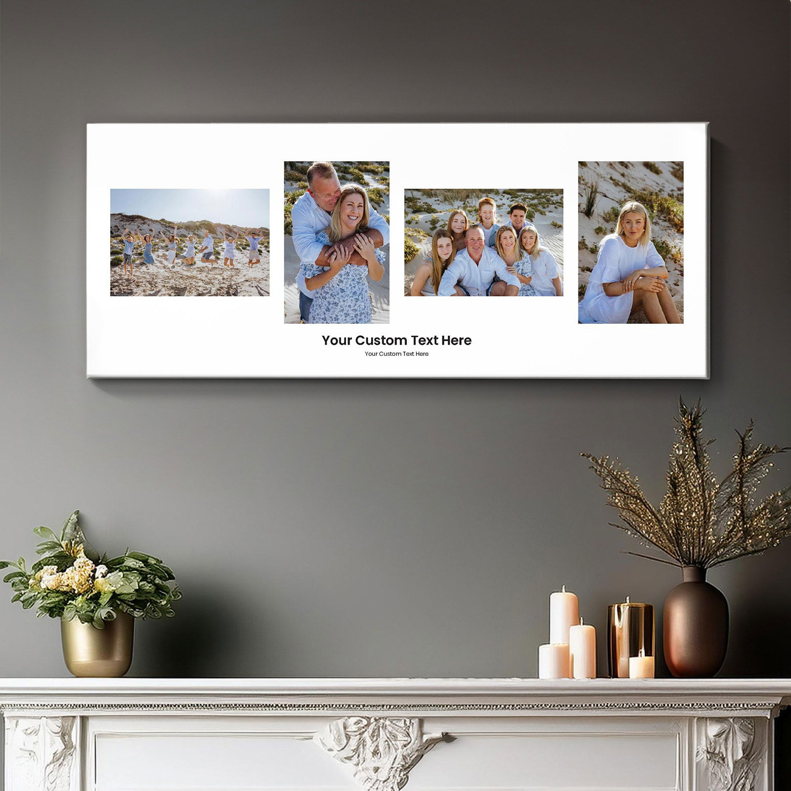 panoramic 4 photo canvas print with custom text