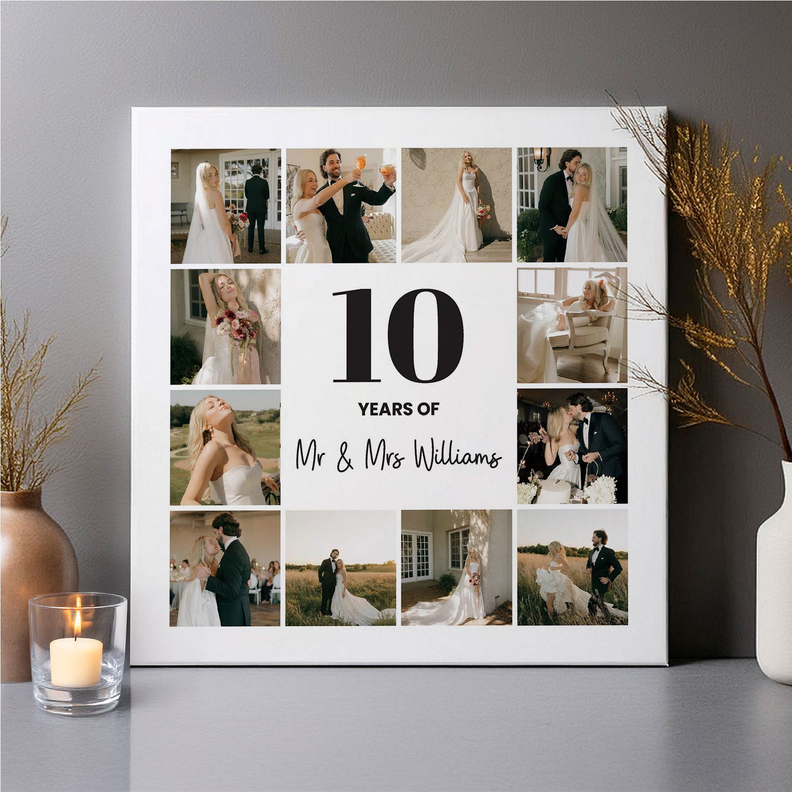 Canvas photo montage print for an anniversary gift to celebrate memories.