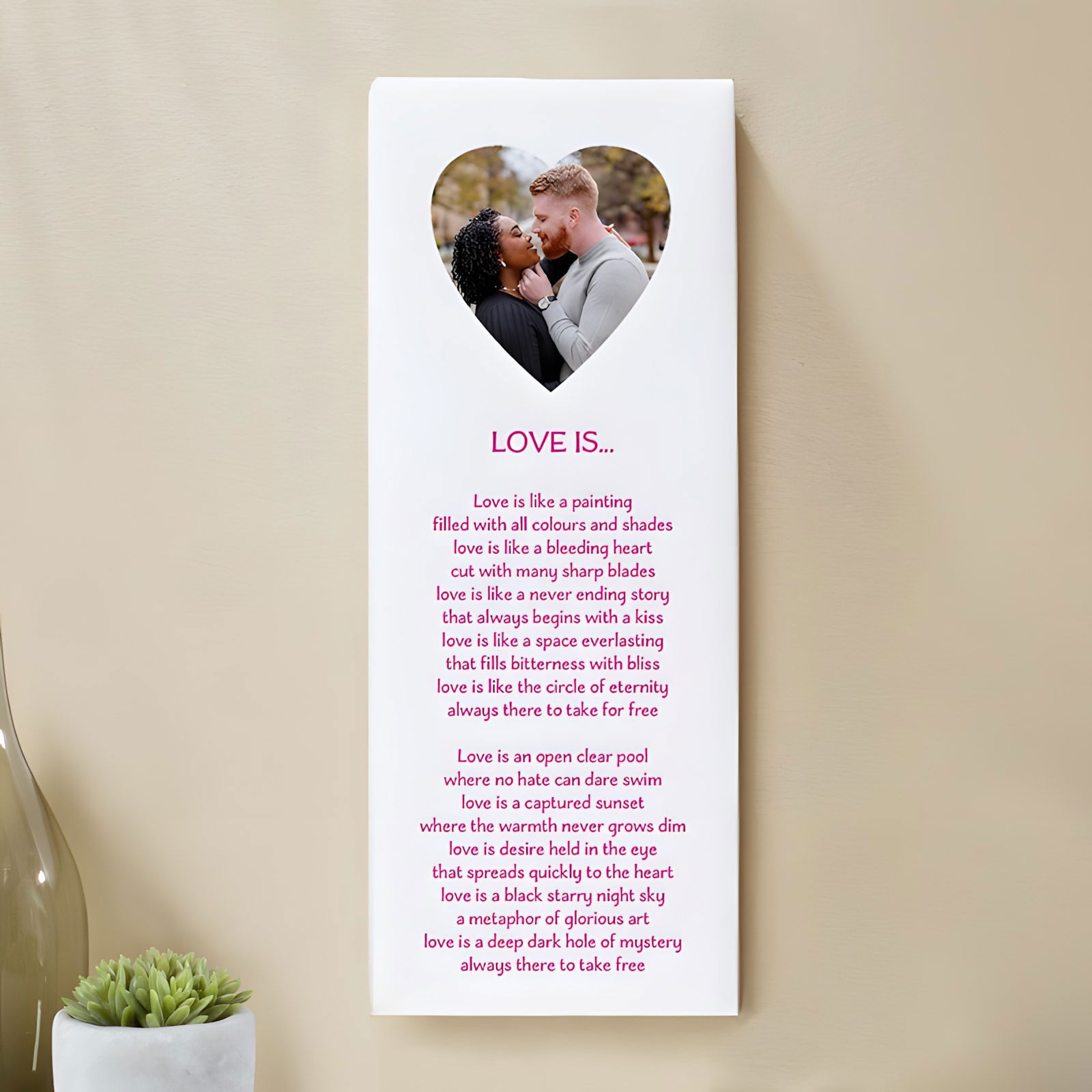 heart shaped photo with text canvas gift