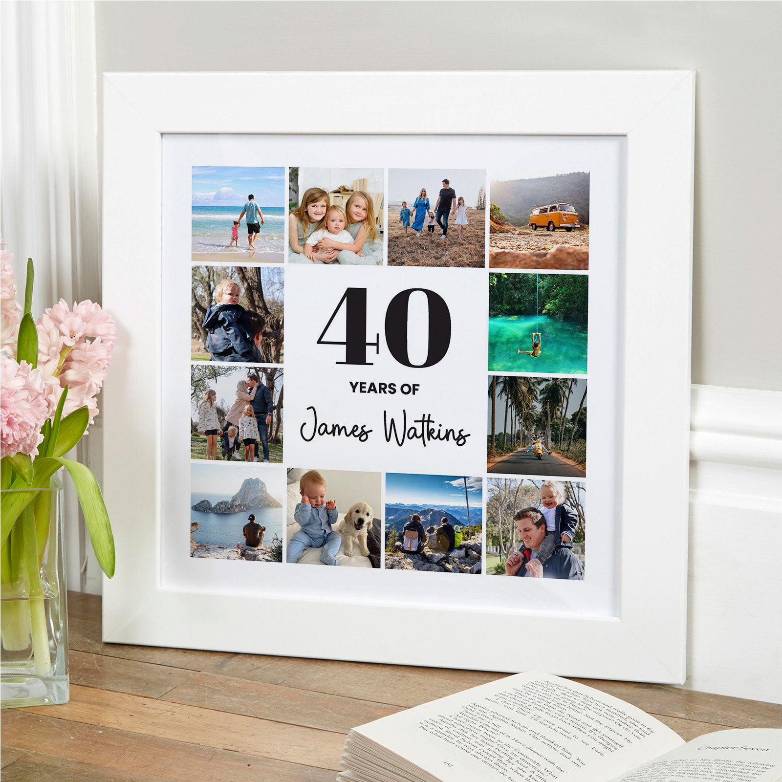Birthday wall art with photo montage and personalised age text, perfect for milestone celebrations