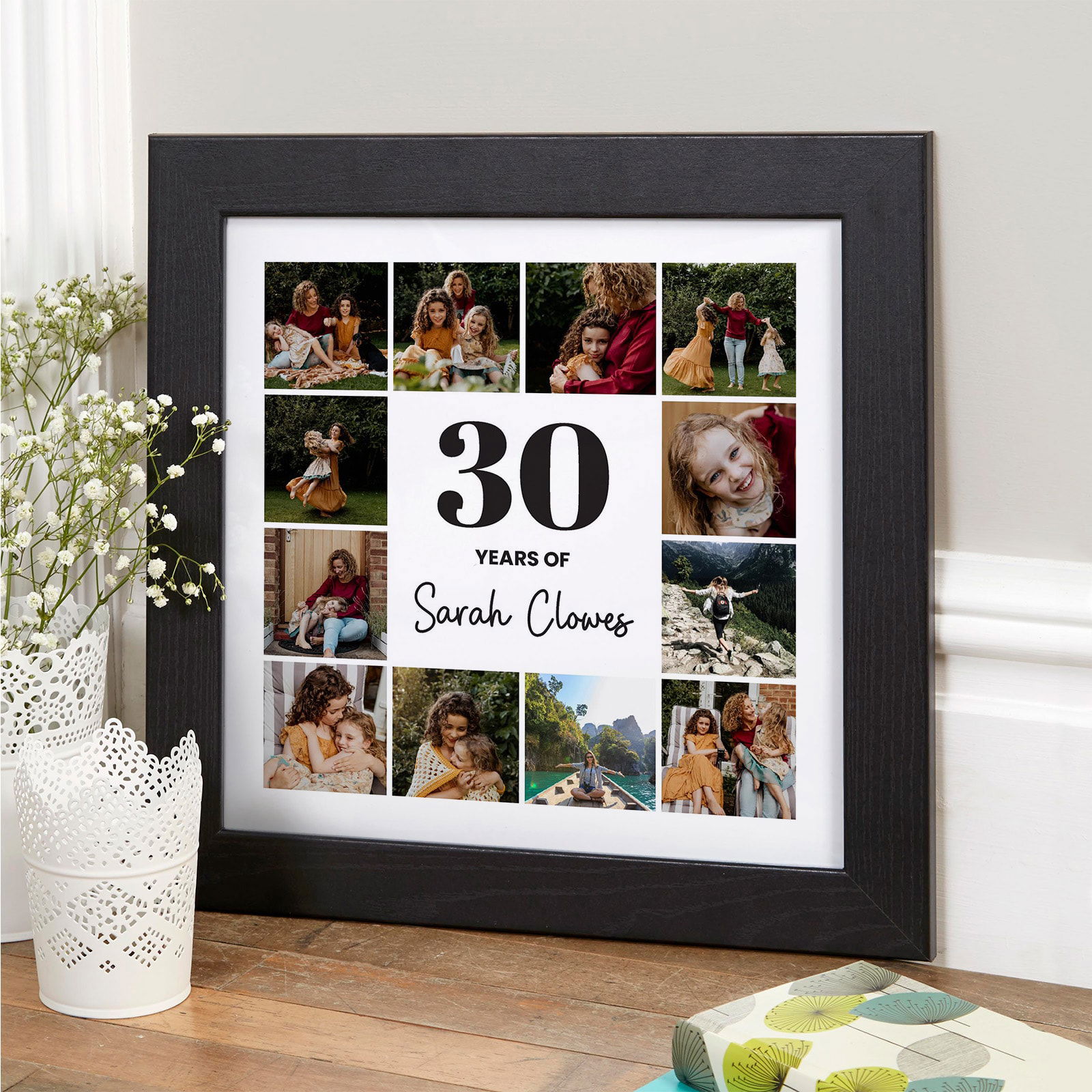 Framed photo collage for a milestone birthday celebration