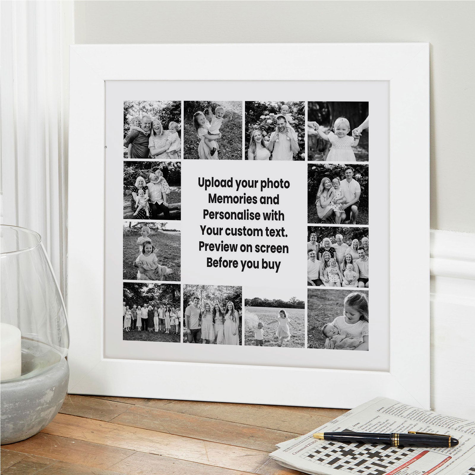 photo montage custom text centre white frame