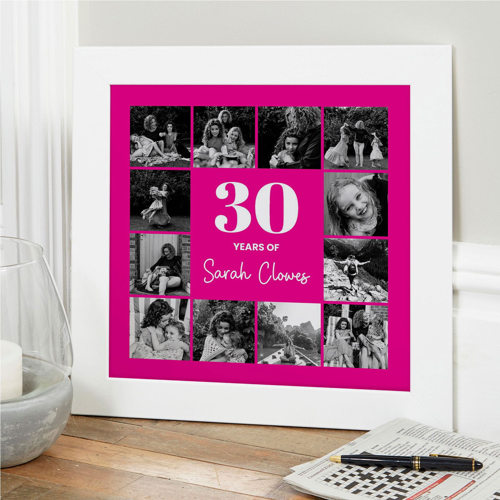 Framed photo collage for a milestone birthday celebration