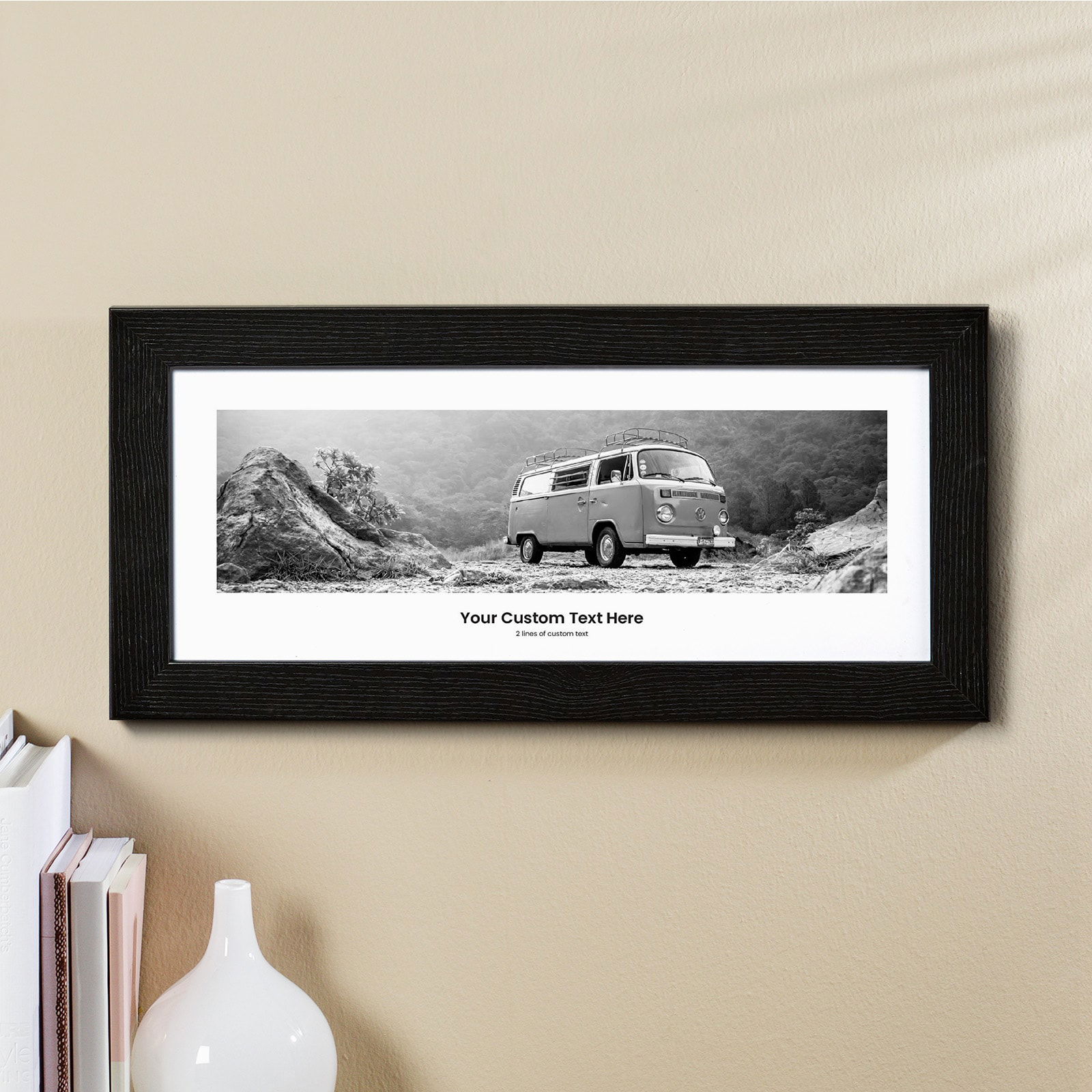 framed panoramic print with text