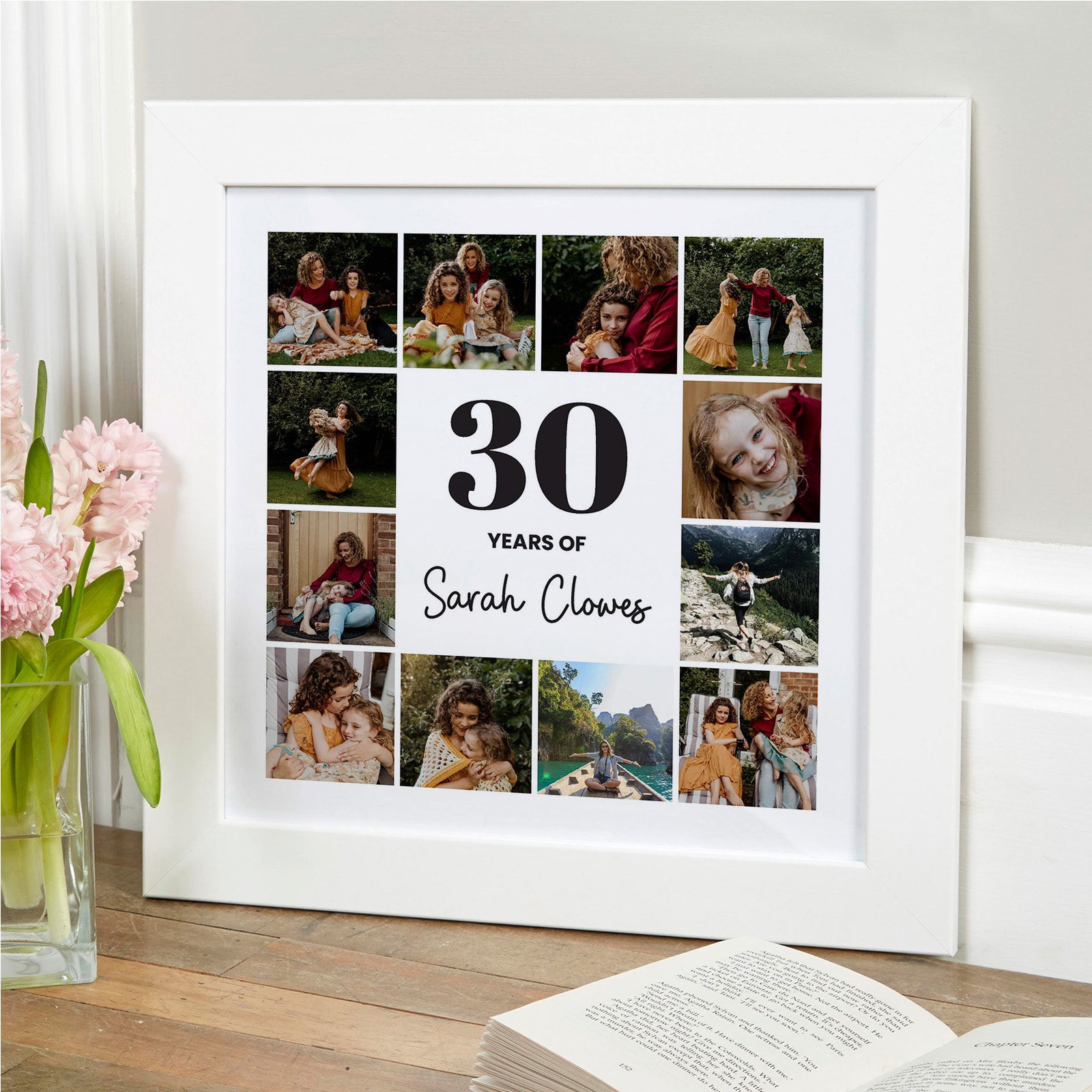 Custom birthday wall art featuring name and age in the center