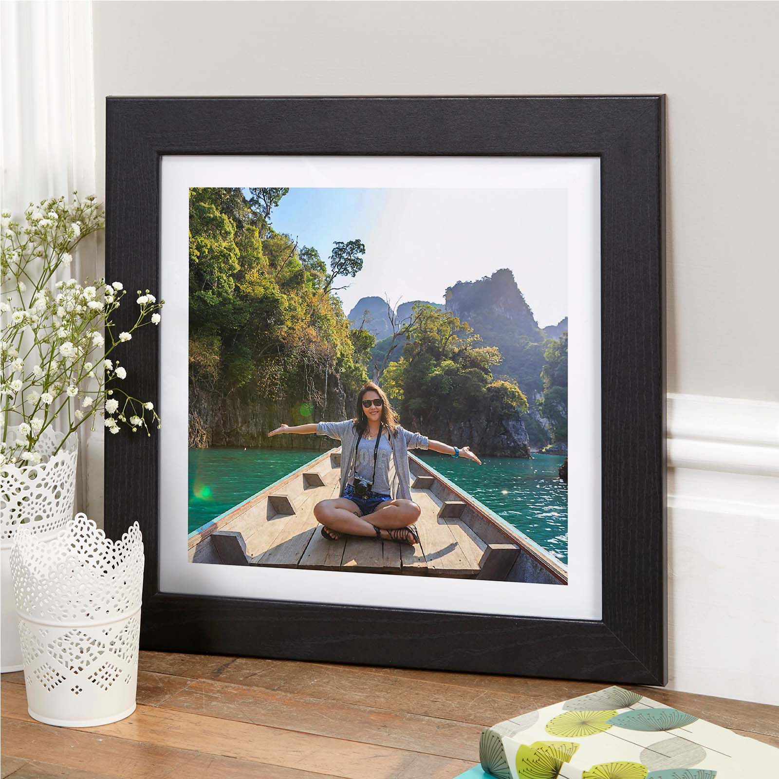 photo wall art print square black frame