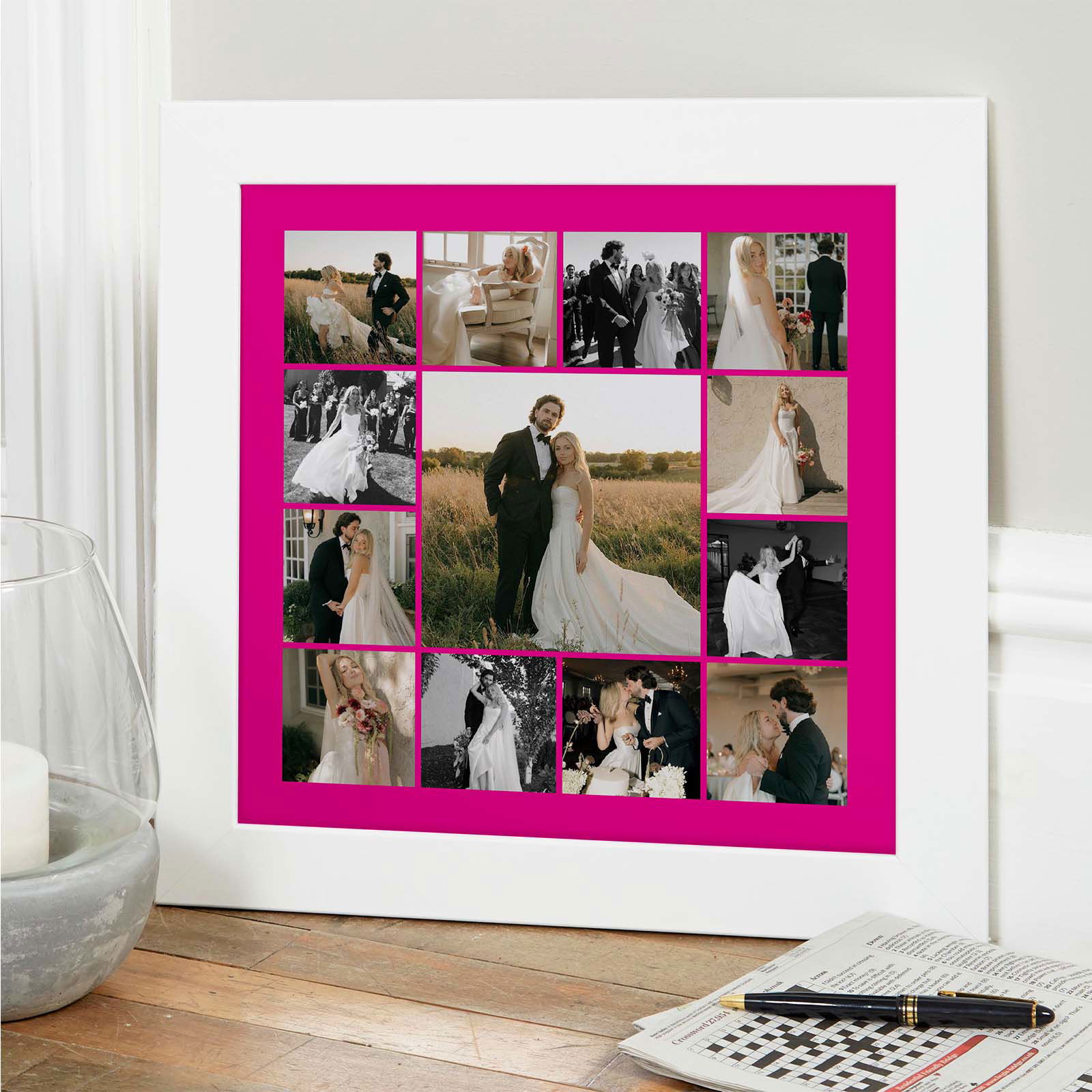 wedding photos wall art collage white frame