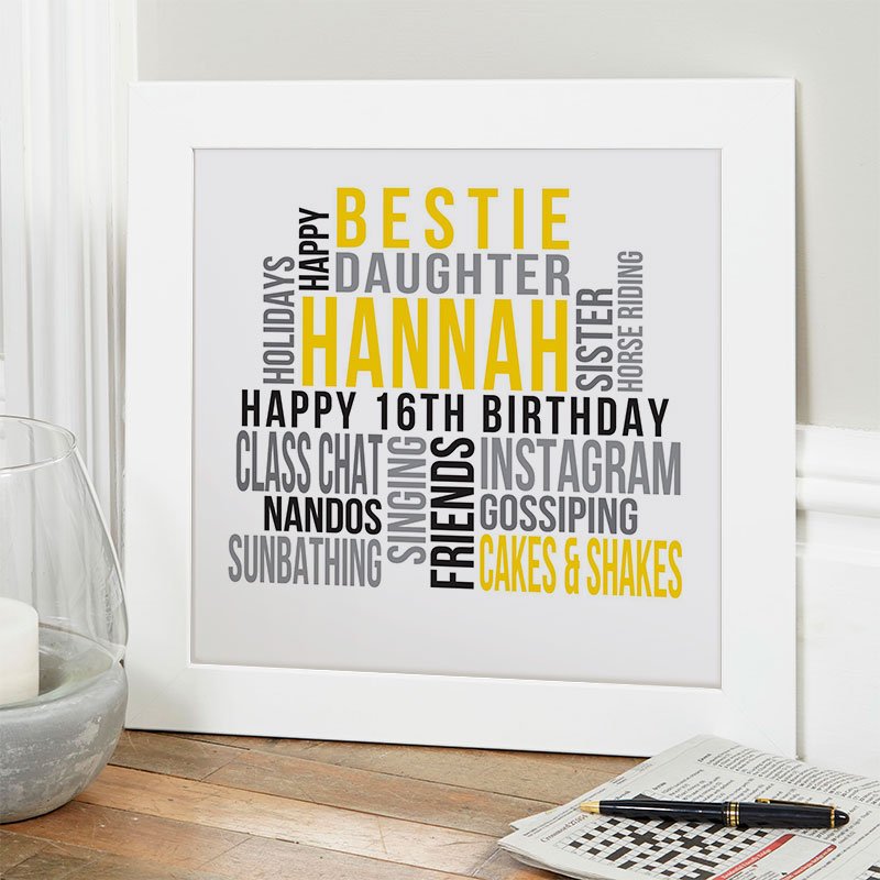 16th birthday gifts for girls personalised print text