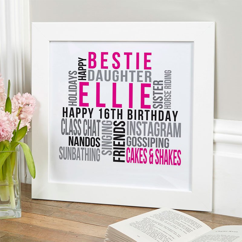 girls 16th birthday present ideas personalised word print square likes