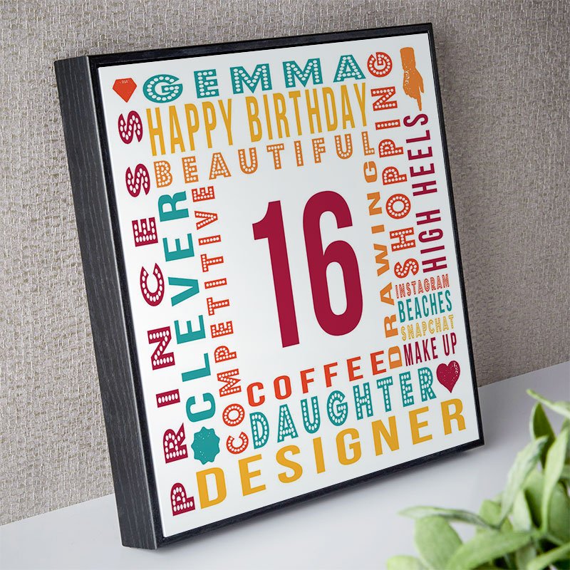 unique girls 16th birthday gift personalised word picture year of birth