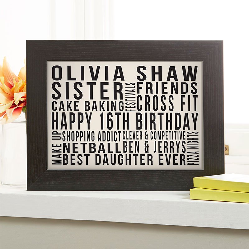personalised gifts for girls 16th birthday word print landscape likes