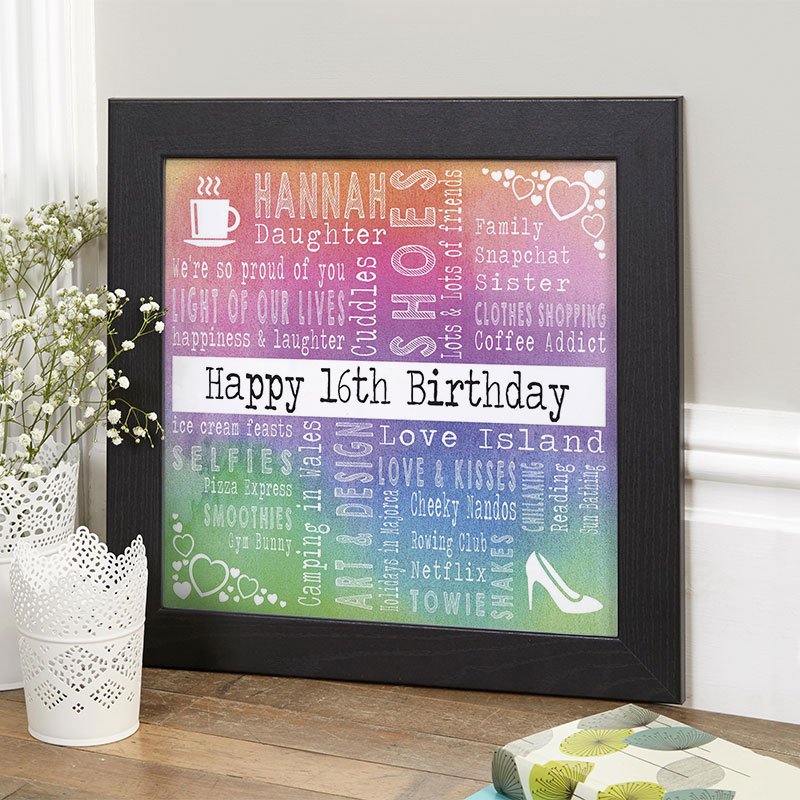 16th birthday present for girls inspiration unique personalised print square corner