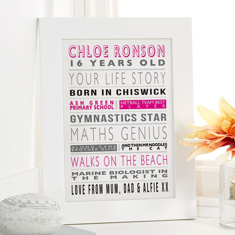 16th birthday present ideas for girls personalised life story