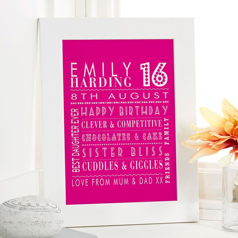 unique 16th birthday gift for girls personalised picture print age corner