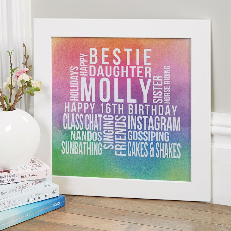 16th birthday present for girls personalised wall art print square likes