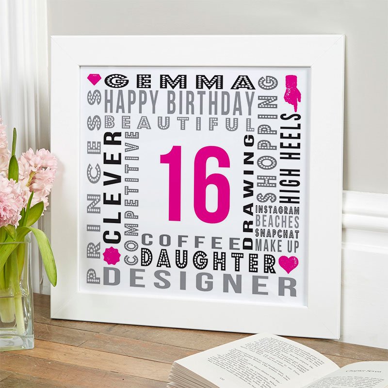 16th birthday unique gift for girls personalised year of birth word picture