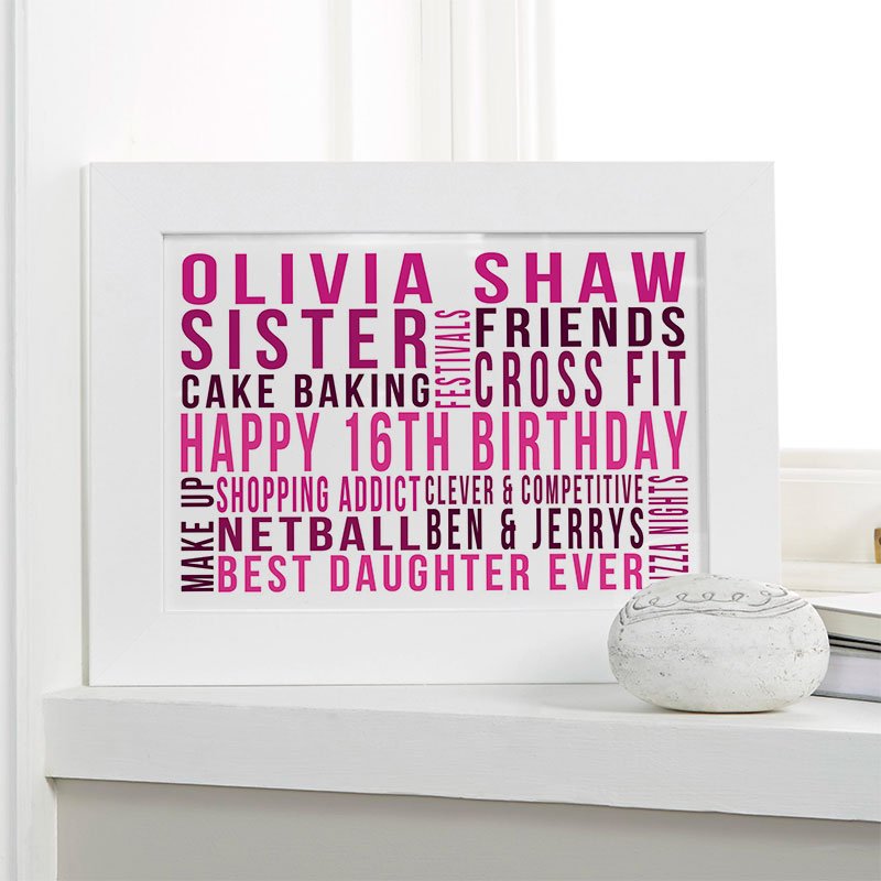 16th birthday gift ideas for girls personalised print landscape likes