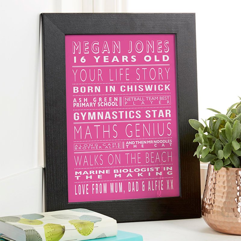 16th birthday present ideas for girls life story picture print