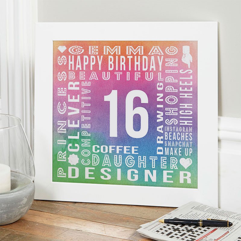 personalised 16th birthday present for girls year of birth wall art print