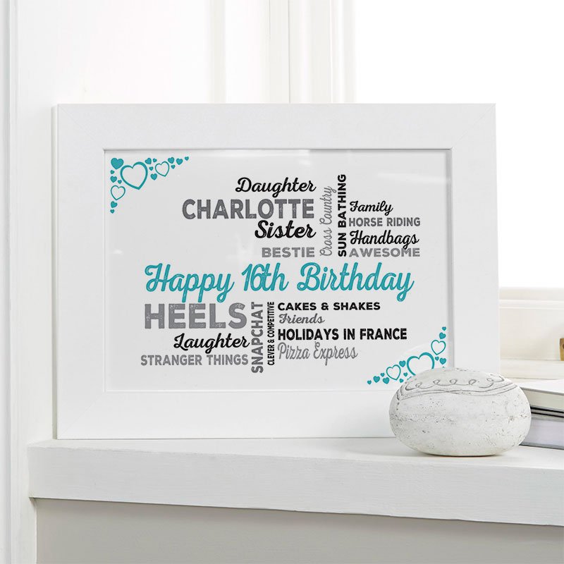 girls 16th birthday personalised gift idea word art for walls typography print