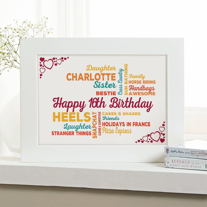 unique 16th birthday gift for her typographic wall art print