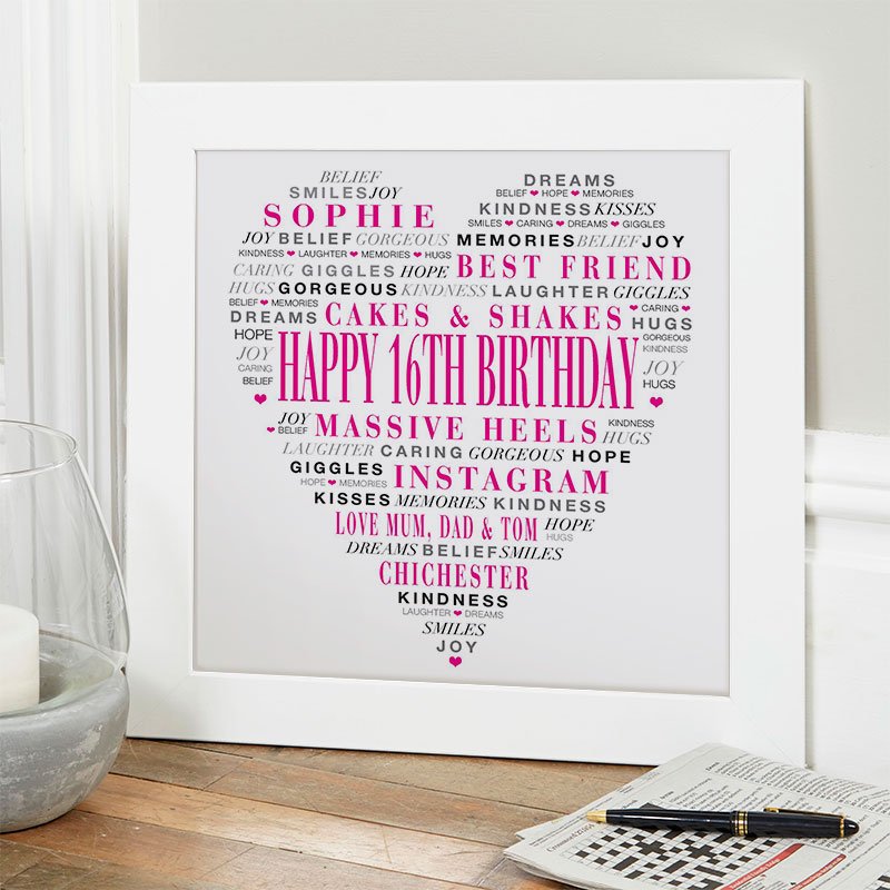 16th birthday gift for girls personalised love heart