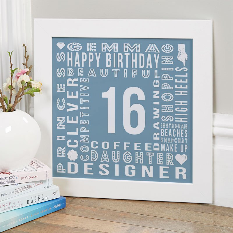 16th birthday gift idea for girls year of birth age personalised wall print