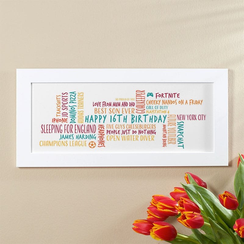 16th birthday gift for boys personalised word cloud