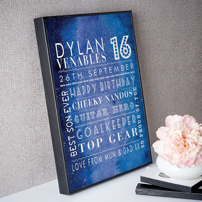 16th birthday gift for boys personalised wall art picture print corner