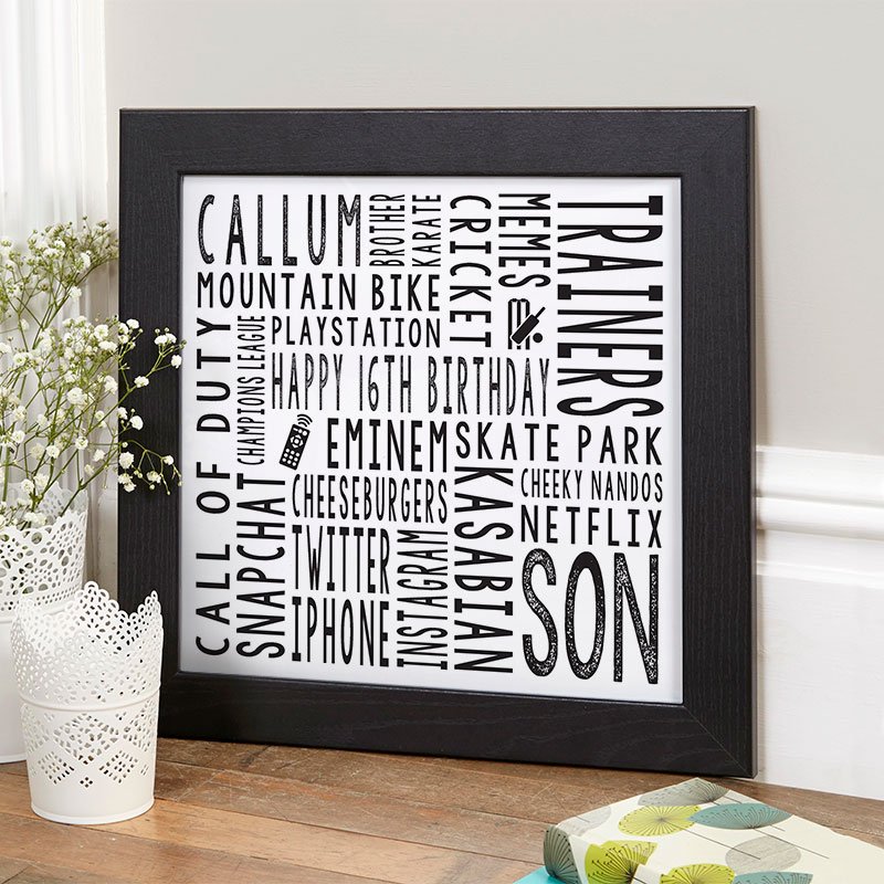 personalised 16th birthday gift for him unique word print
