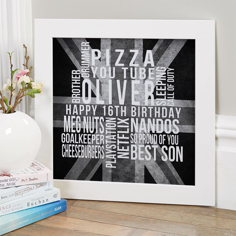 boys 16th birthday present ideas personalised word print square likes
