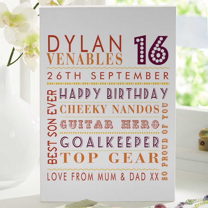 16th birthday gift inspiration for boys personalised word picture print corner