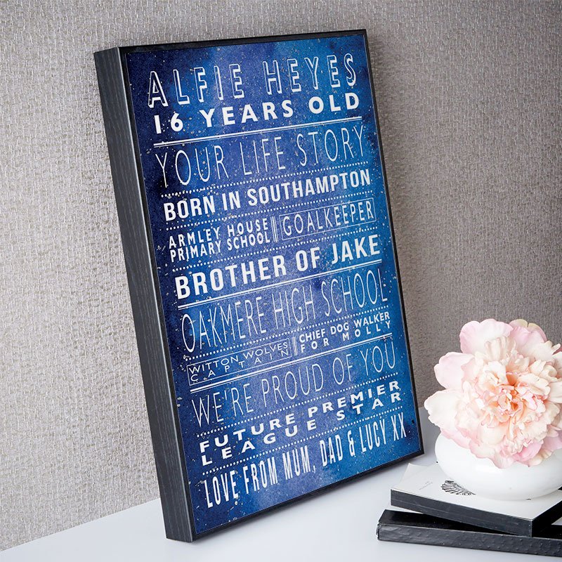personalised 16th birthday gift for him life story unique print