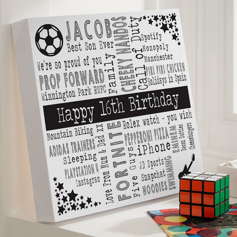 16th birthday present ideas for boys word art picture print