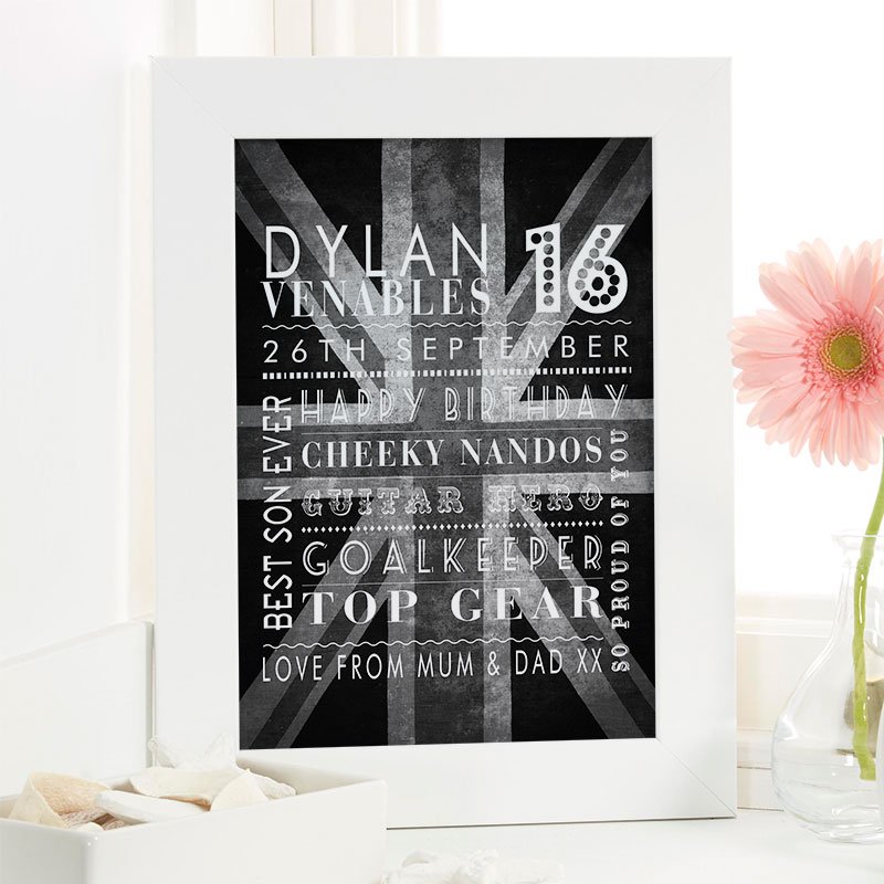 unique 16th birthday gift for boys personalised picture print age corner
