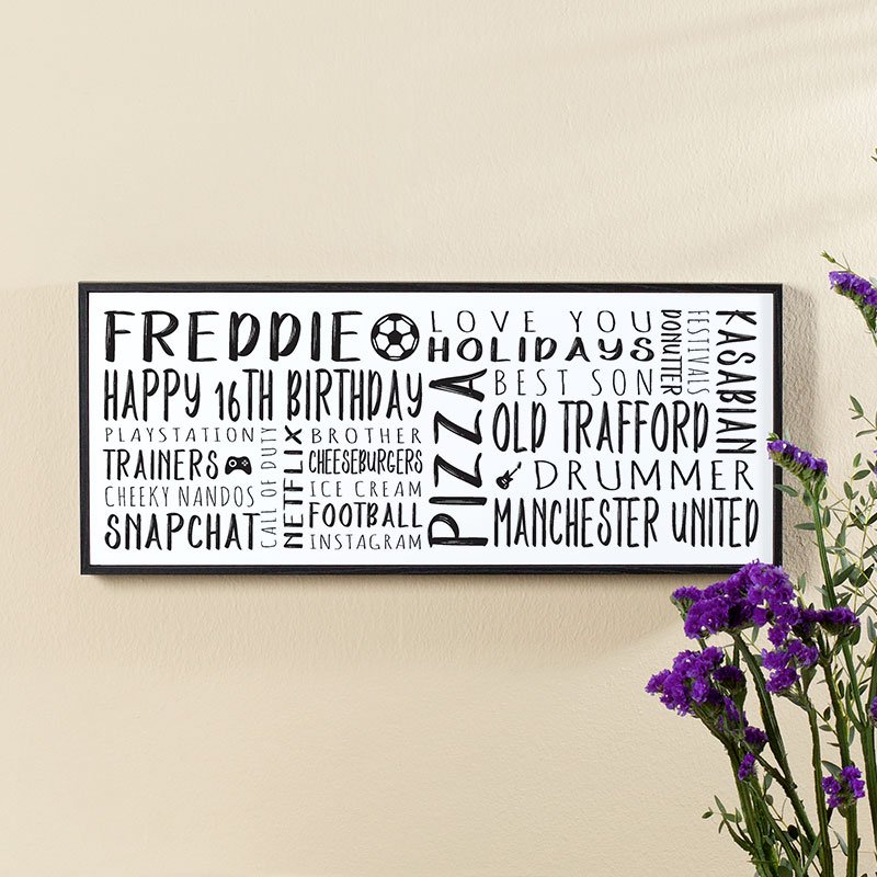 16th birthday present for boys personalised word art panoramic
