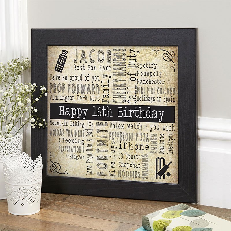 personalised 16th birthday gift for boys unique picture print square corner