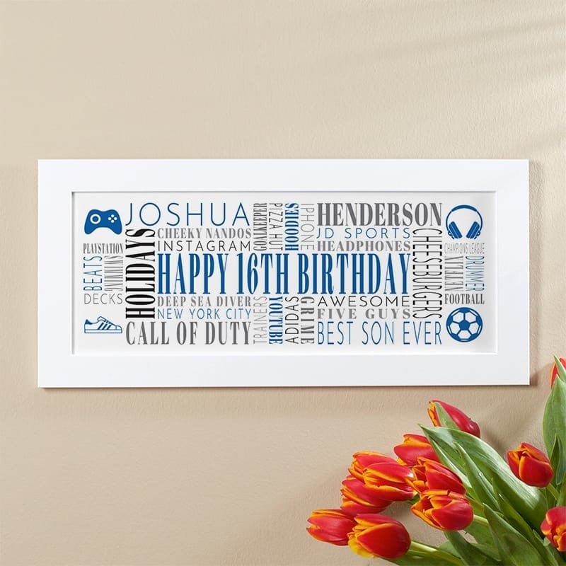 16th birthday gift idea personalised wordle picture print