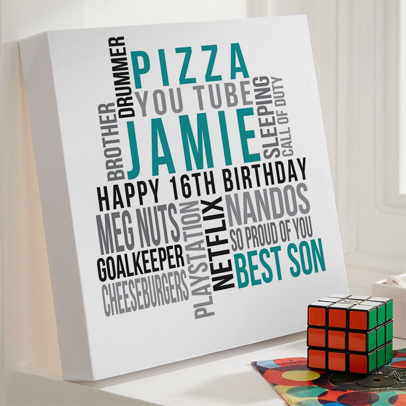 16th birthday present for boys personalised wall art print square likes