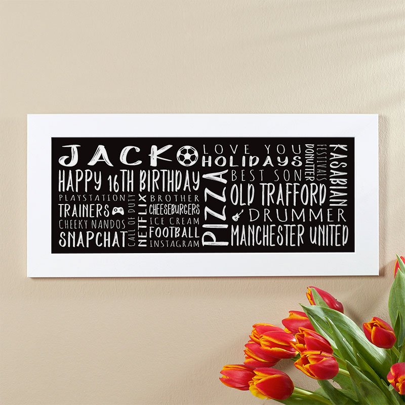 personalised 16th birthday gifts for boys word art print panoramic
