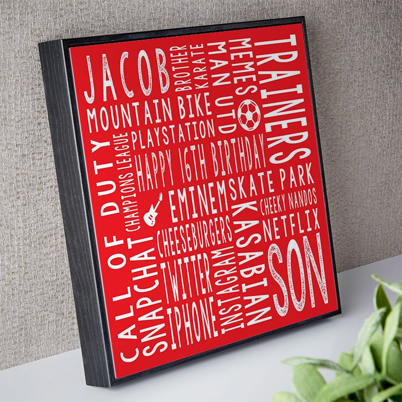 16th birthday gift ideas for boys personalised word art square