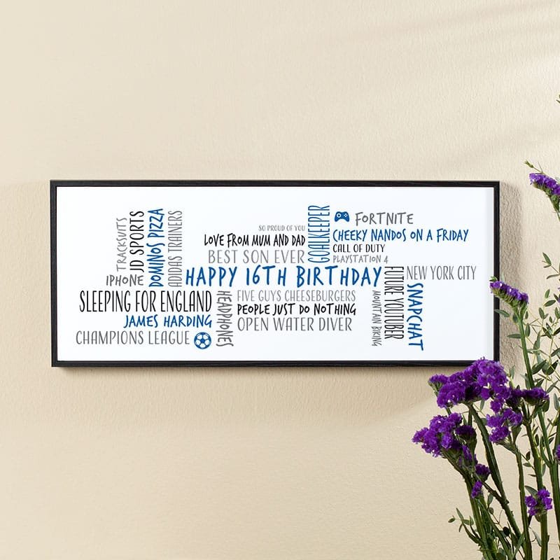 16th birthday gift for son personalised word cloud