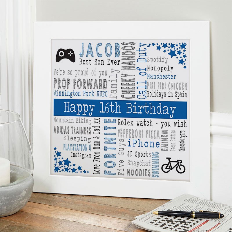 16th birthday present for boys inspiration unique personalised print square corner