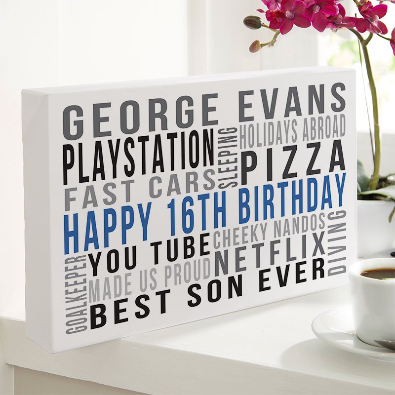 16th birthday present for boys personalised word print landscape likes