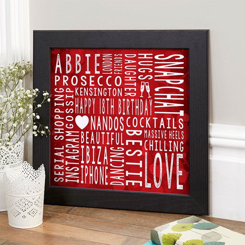 personalised 18th birthday gift for her unique word print