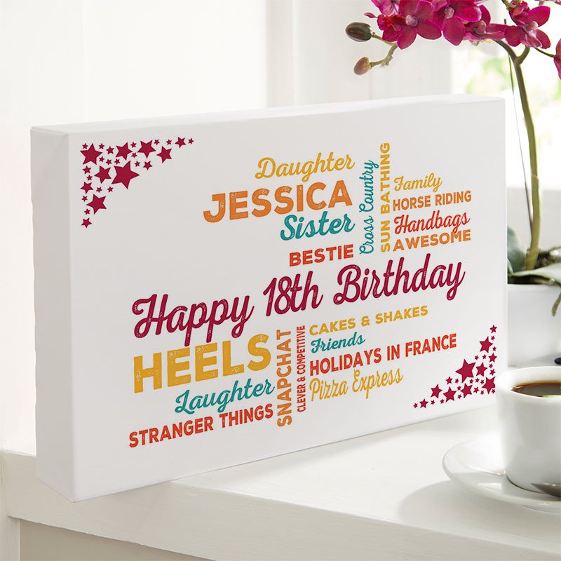 personalised 18th birthday gift for girls typographic wall art print